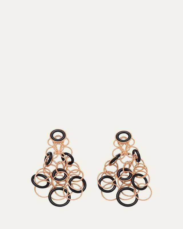 Hawaii 18K Rose Gold & Onyx Pendant Earrings, 7cm